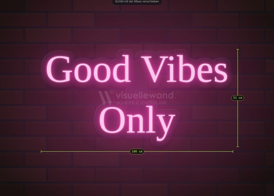 Vorschau des LED-Neon-Konfigurators: Neon-Schriftzug an einer Backsteinwand (Visualisierung)