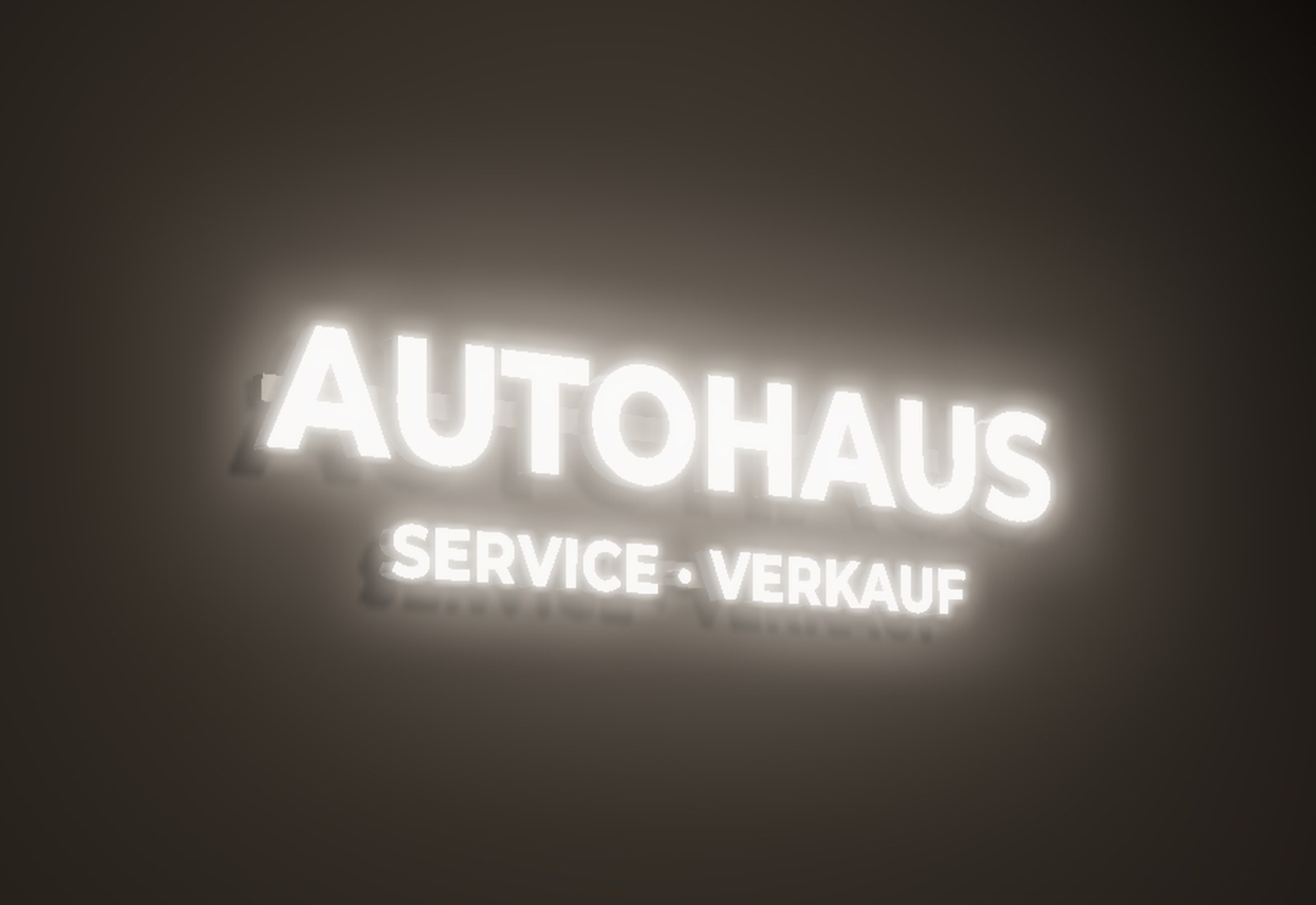 Außenwerbung: leuchtende Buchstaben auf Schienen an einer Fassade bei Nacht – 3D-Visualisierung