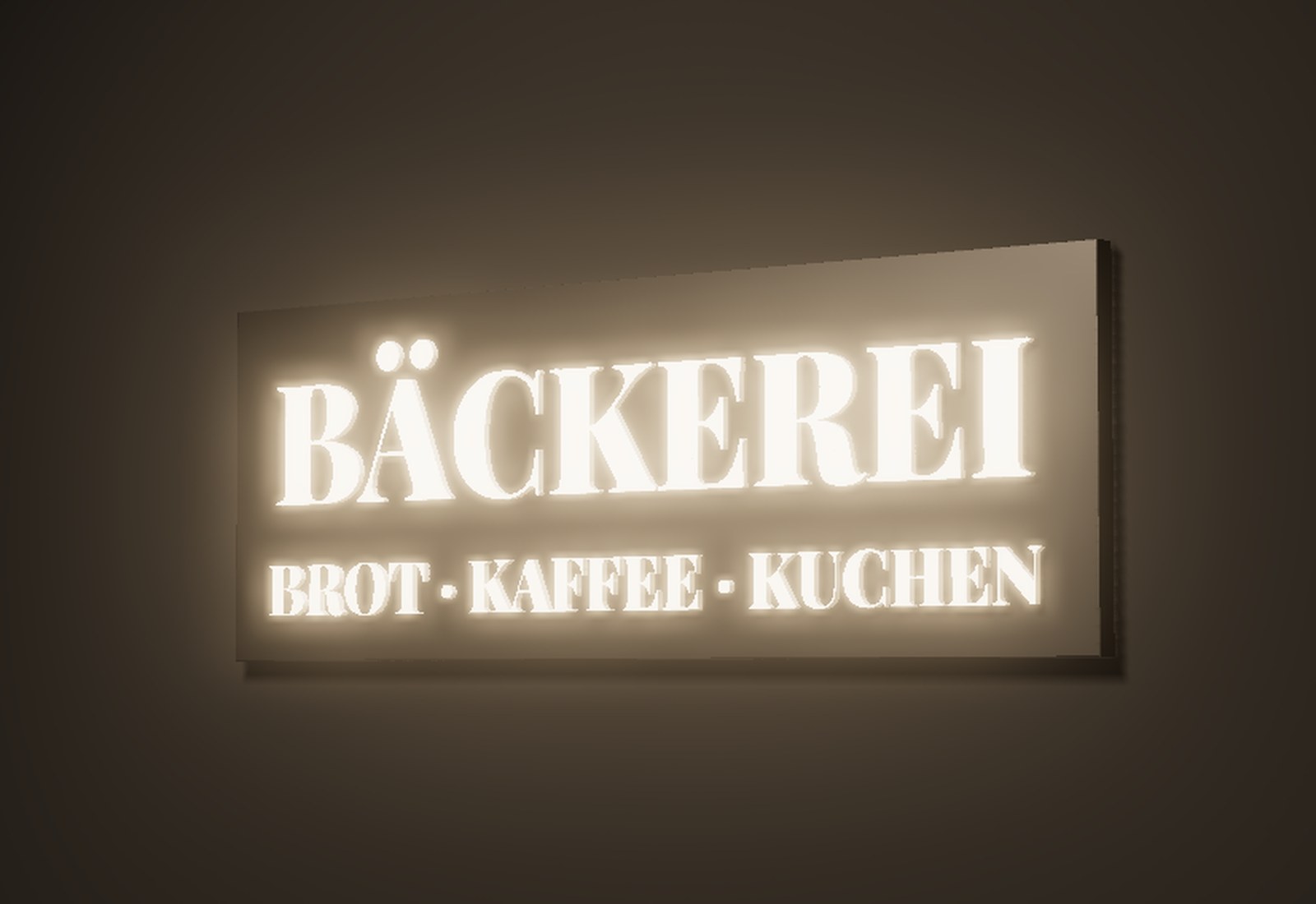 Leuchtkasten mit dekupierten, durchgesteckten Buchstaben – 3D-Visualisierung